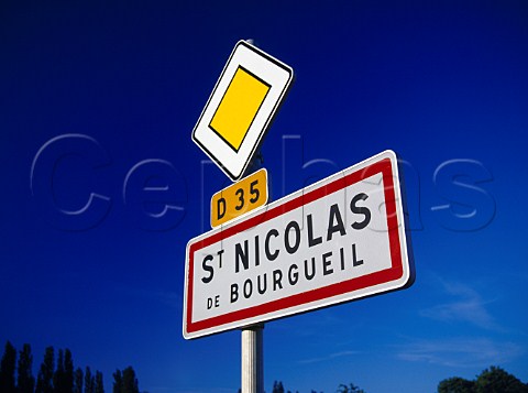 Road sign at the entrance to   StNicolasdeBourgueil IndreetLoire France   StNicolasdeBourgueil