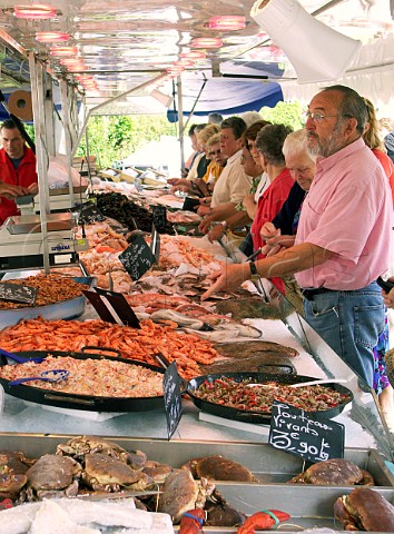 Seafood stall in Blaye market  Gironde France  Aquitaine