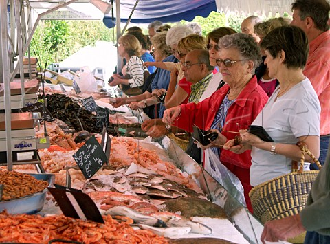 Seafood stall in Blaye market  Gironde France   Aquitaine