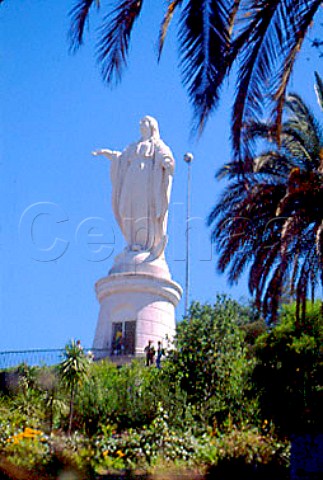 Statue of the Virgin Mary on   San Cristobal Hill above Santiago Chile