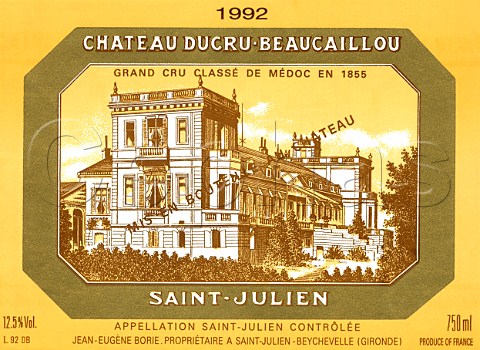 Wine label of Chteau DucruBeaucaillou 1992  StJulien  Bordeaux