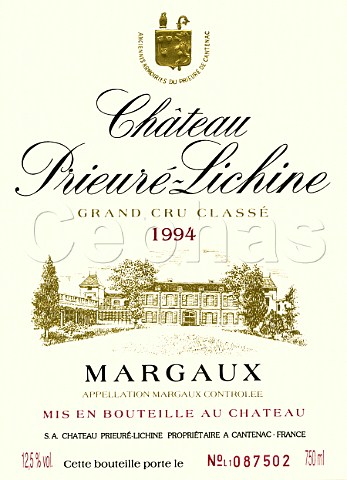 Wine label of Chteau PrieurLichine 1994   Margaux  Bordeaux