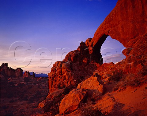 South Window Arch at sunrise Arches National Park   Utah USA