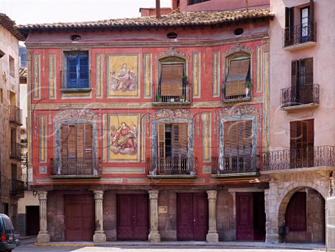Frescoes on buildings in Plaza de Espaa Graus   Aragn Spain  Somontano