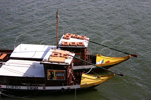 View from Pestana Porto Hotel of tourist rabelos   boats on the Douro River Porto Portugal