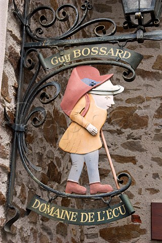 Wrought iron sign on wall at Domaine de lEcu of Guy Bossard near Le Landreau LoireAtlantique France Muscadet de SvreetMaine