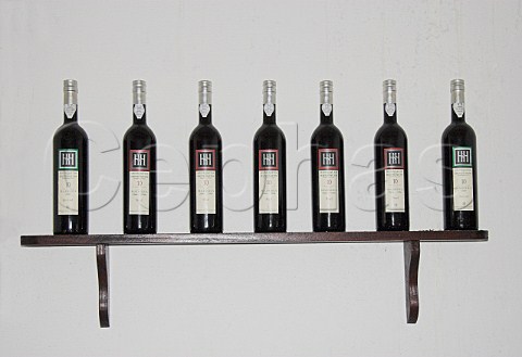Bottles of Henriques and Henriques 10 year old   Sercial and Bual Madeira wine on display at their   winery Ribeira do Escrivao Quinta Grande Madeira   Portugal