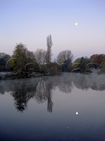Moon reflecting in the River Thames on a frosty   morning  Hampton Court London England
