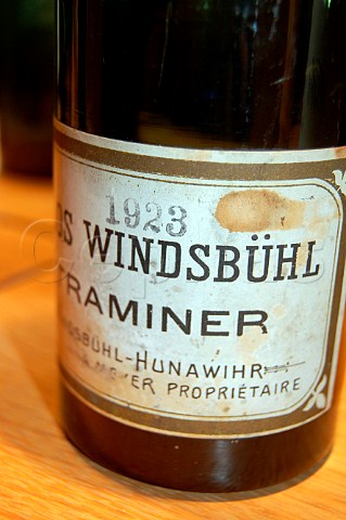 Vintage bottle of 1923 Windsbhl Gewurztraminer on   display in the tasting room of Domaine   ZindHumbrecht Turckheim Alsace HautRhin France