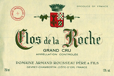 Wine label from bottle of Armand Rousseau Grand Cru   Clos de la Roche MoreyStDenis Cte dOr France