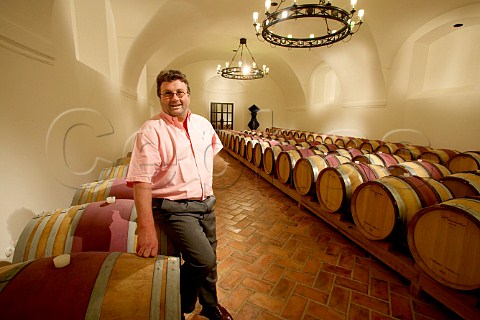 Karl Heinz Wolf in the barrel cellar of Schloss   Halbthurn Winery  Halbthurn Burgenland Austria      Neusiedlersee