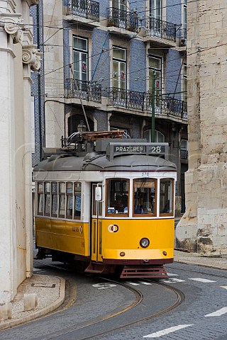 Number 28 tram near Lisbon Cathedral Portugal