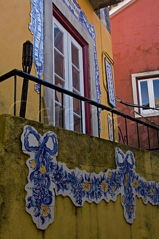 Traditional Azulejos tiles decorating the walls of a   shop Sintra Portugal