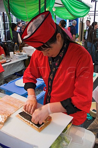 Making sushi at Greenwich covered market Greenwich London England