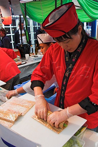 Making sushi at Greenwich covered market Greenwich London England