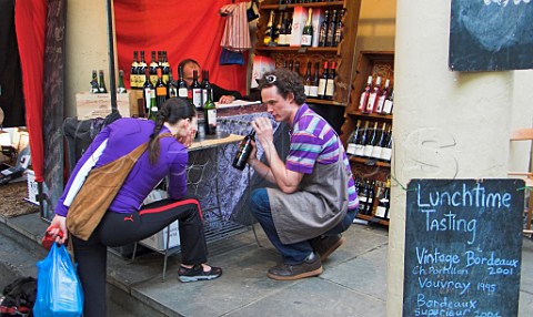 Wine stall at Greenwich covered market Greenwich   London England