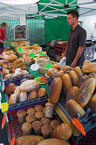 Loaves of bread on sale in Salisbury market  Wiltshire England