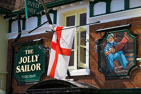 English flag flying outside the Jolly Sailor pub   Poole  Dorset England