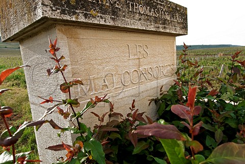 Stone pillar denoting the Premier Cru vineyard Les   Malconsorts of Domaine Thomas Moillard   VosneRomane Cte dOr France