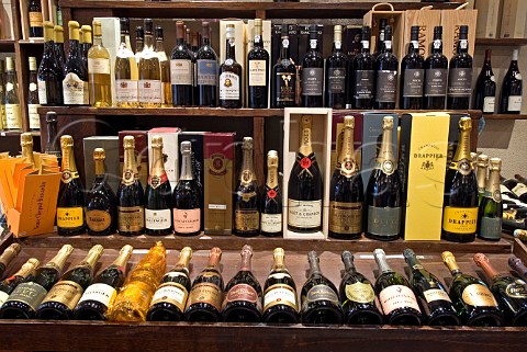 Dessert wines Ports and Champagne on display in   JeanLuc Aegerter wine shop Rue Carnot Beaune Cte   dOr France