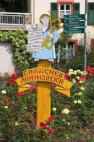 Decorative sign at the entrance of Graach wine   village Mosel Germany