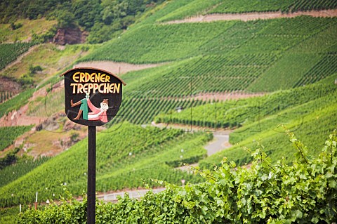 Sign marking the start of the Erdener Treppchen   vineyard on the north bank of the Mosel Erden   Germany Mosel