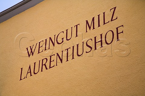 Sign painted on wall of Weingut Milz Lautentiushof   Trittenheim Germany  Mosel