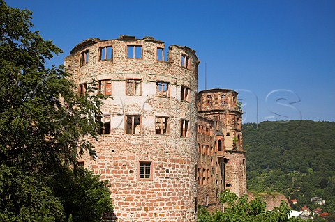 Ruins of Heidelberg castle overlooking the old town   and Neckar River BadenWrttemberg Germany