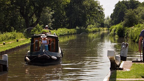 Narrowboat at Coxs Lock on the River Wey Navigation   canal Addlestone Surrey England