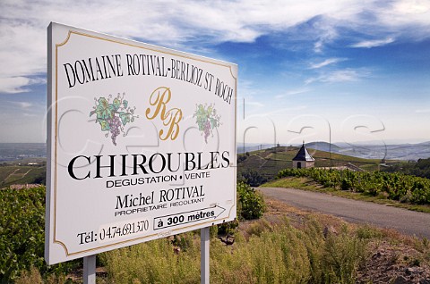 Sign for Domaine RotivalBerlioz St Roch by the   chapel of StRoch high in the hills above   Chiroubles France   Chiroubles  Beaujolais