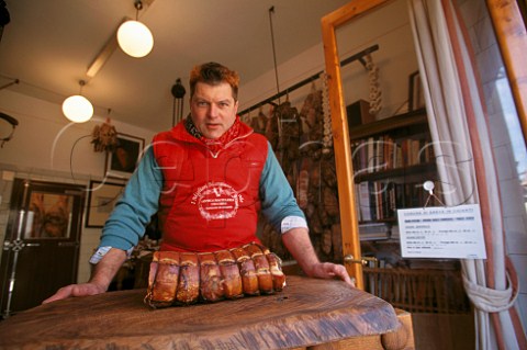 Dario Cecchini in his butchers shop Antica Macelleria Cecchini Panzano in Chianti Tuscany Italy