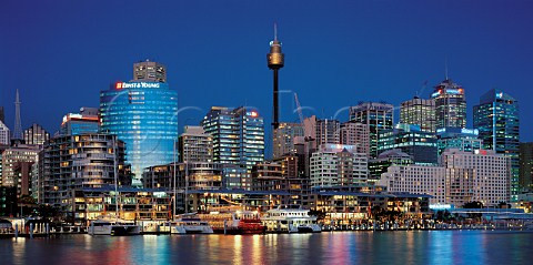 Sydney skyline at dusk viewed from Pyrmont New South Wales Australia
