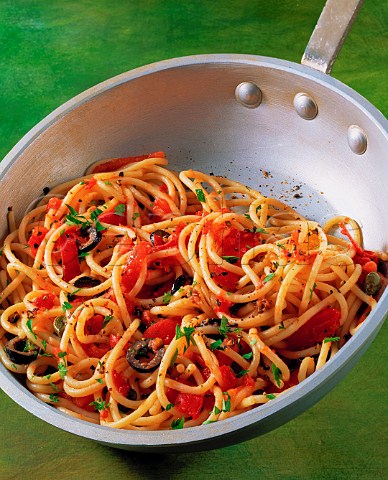 A pan of spaghetti