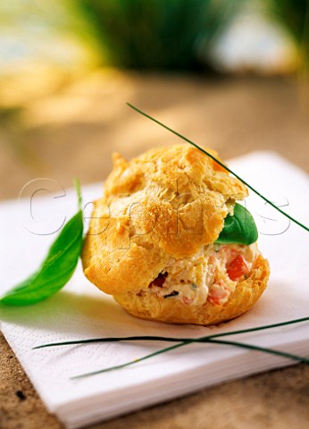 Choux pastry ball filled with prawn mayonnaise