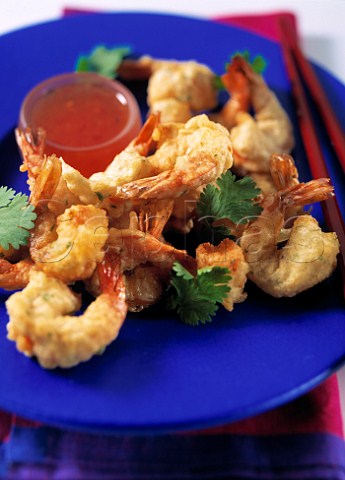 Chinese battered prawn tempura with dip