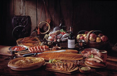 Selection of smoked meat and fish