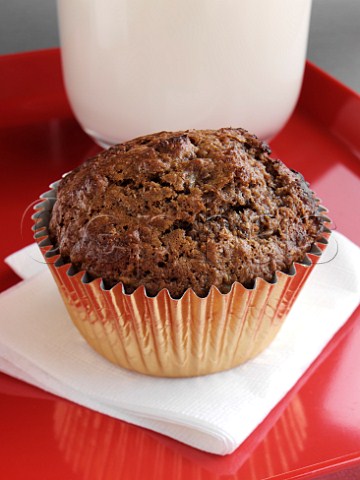 Chocolate muffin with a glass of milk