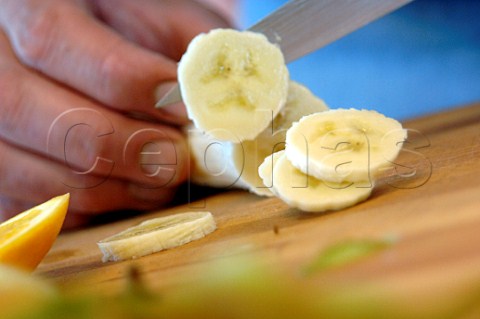 Slicing a banana
