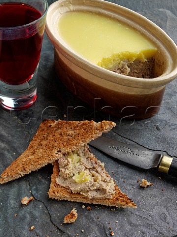 Chicken liver pate with toast and wine