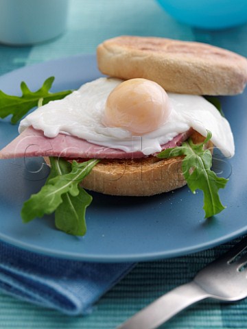 Poached egg and ham in a muffin