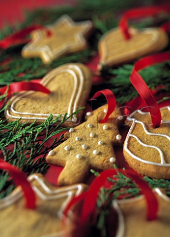 Christmas Biscuits with ribbons for hanging on the tree