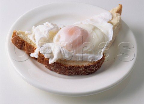 Poached egg on white bread and butter