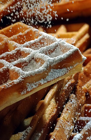 waffle sprinkled with icing sugar