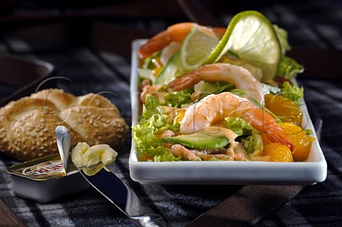 Prawn salad with sesame roll