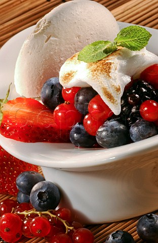 Summer fruit dessert with meringue topping