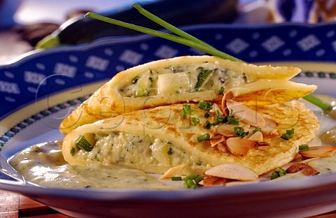 Cheese onion and courgette crepes