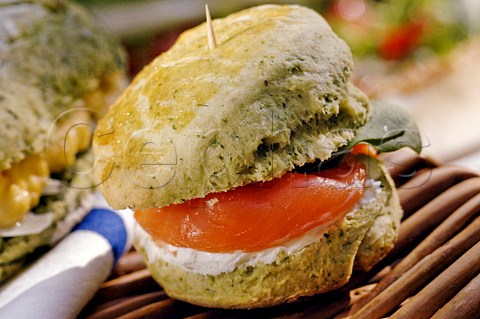 Smoked salmon and cream cheese in a herb scone