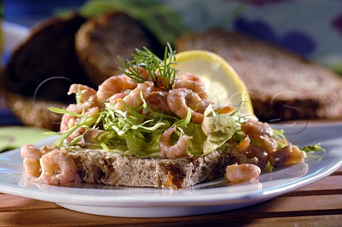Prawn salad on a slice of wholemeal bread