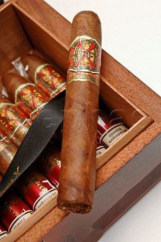 Closeup of box of Chateau de la Fuente Opus X cigars Dominican Republic