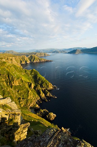 View over Holmefjorden near sunset from Runde Island Norway
